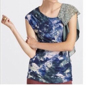 Anthropologie Deletta Watercolor Flourish Ruffle Top Size Small